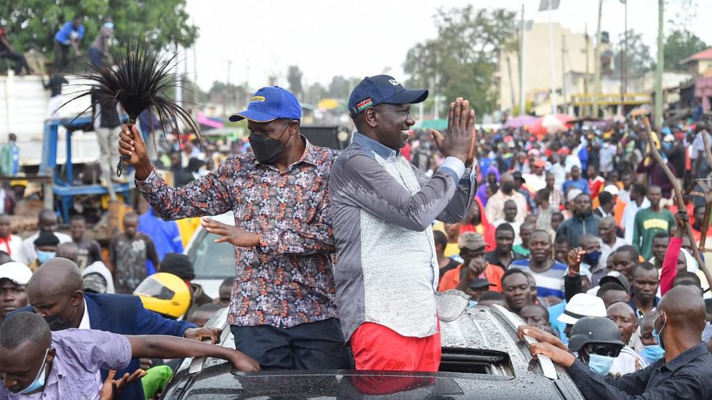 Deputy President William Ruto with Migori Governor Okoth Obado during pre-election campaigns in Awendo