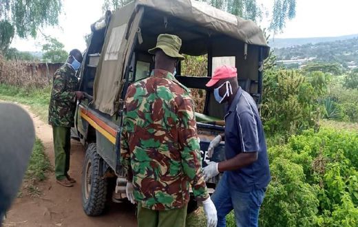 Police remove body of 82-year-old granny who was murdered by her son Edwin Losepish in Maralal, Samburu