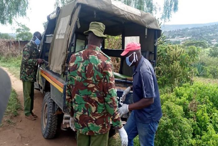 Police remove body of 82-year-old granny who was murdered by her son Edwin Losepish in Maralal, Samburu