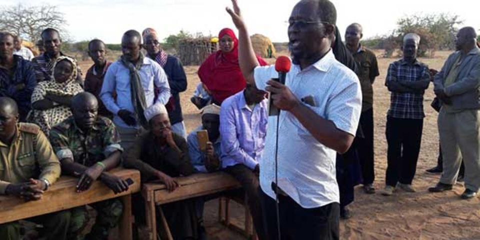 File image of Isiolo South MP Abdi Koropu Tepo addressing Belgesh village residents