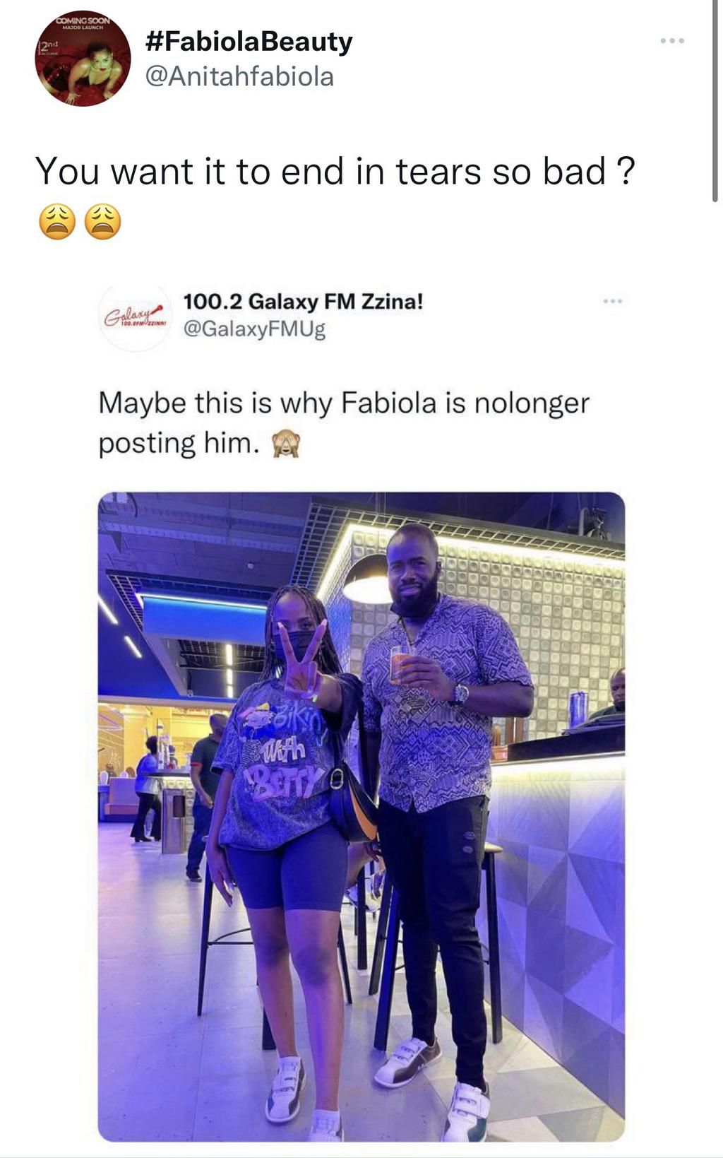 Galaxy FM's Tweet and Fabiola's Reply