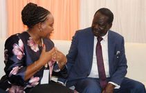 File Photo: Former Prime Minister Raila Odinga with impeached Kirinyaga Governor Anne Waiguru.