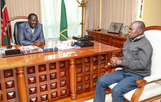 Raila meets Robert Njura man who helped him cross Lake Victoria to Uganda as he went to exile in Norway in 1991