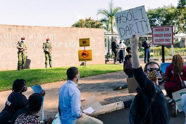 Protesters outside the US Embassy in Nairobi on June 2, 2020