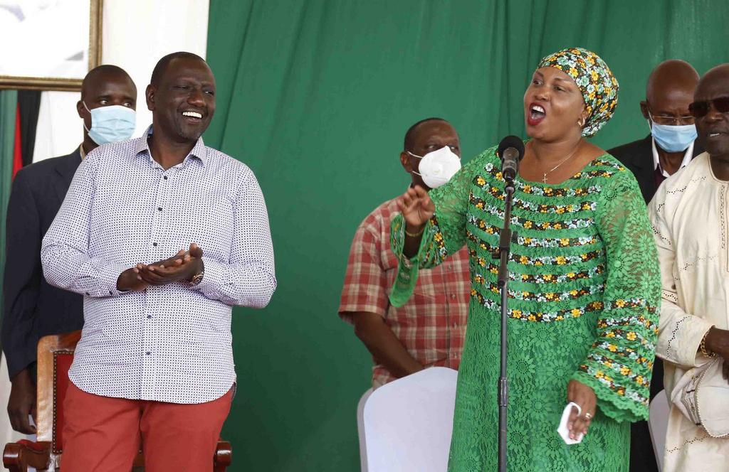 Deputy President William Ruto and Taita Taveta Woman Representative Lydia Haika during a prayer meeting at Karen