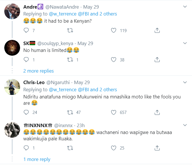 Comments by Kenyans after American actor panicked over Alex Ndiritu's Facebook comment on the White House