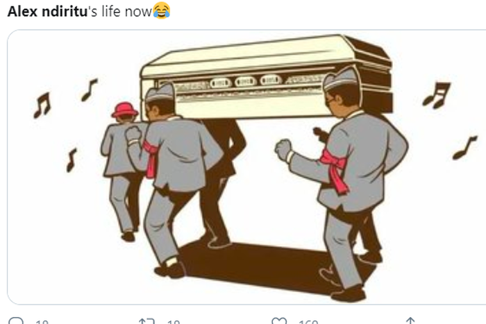 Meme of Ghanaian pall bearers shared after Nyeri man Alex Ndiritu trended at number 1 on Twitter