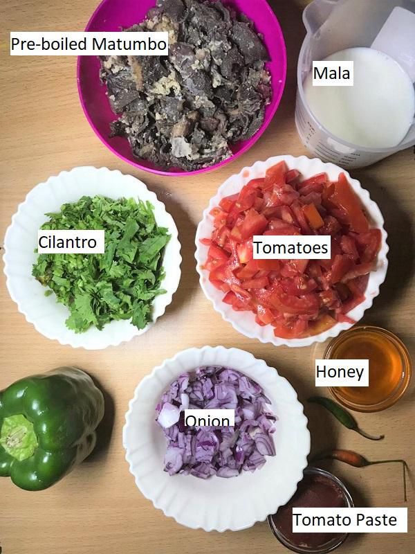 Ingredients for making the Pulselive Honey-Buttermilk fried Kenyan Tripe (matumbo)