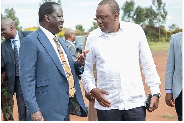 File image of President Uhuru Kenyatta with Raila Odinga