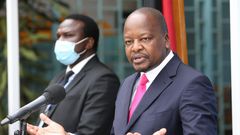 Health CS Mutahi Kagwe during a past Covid-19 press update
