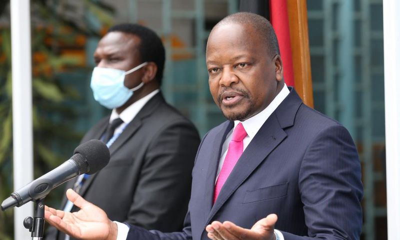 Health CS Mutahi Kagwe during a past Covid-19 press update