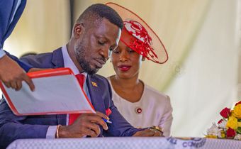 Kyagulanyi, alias Bobi Wine, with wife Barbie during nomination