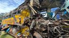 The wreckage of the buses that collided along Kampala-Gulu highway in Kiryandongo District on October 22, 2025.