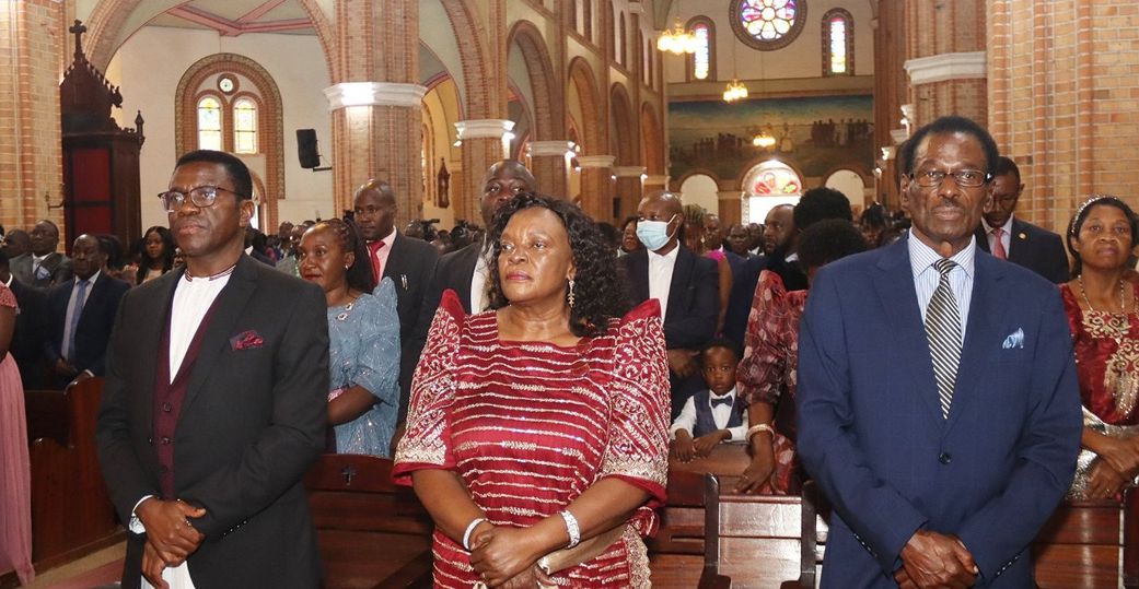 Katikkiro Mayiga, his wife and predecessor Ssemwogerere