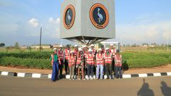 EfD-Mak Team and Inclusive Green Economy (IGE) Fellows pose for a group photo at the Kiira Motors Corporation (KMC) plant in Jinja