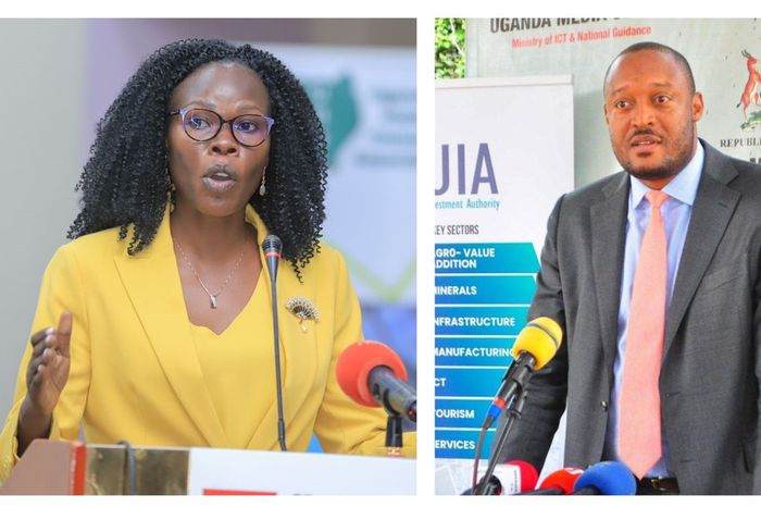 Minister Evelyn Anite and UIA's Robert Mukiza