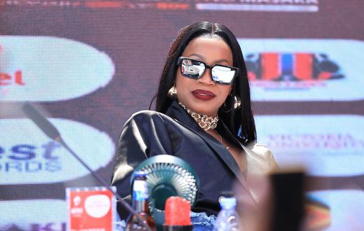 Sheebah Karungi speaking at the press conference