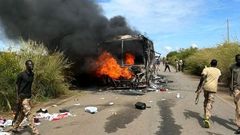 The bus was reportedly set ablaze during the ambush