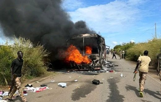 The bus was reportedly set ablaze during the ambush