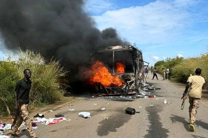 The bus was reportedly set ablaze during the ambush