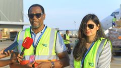 Elvis Ssekyanzi, the Executive Director of GM Tumpeco and Jyoti Puri, General Manager of ABC Limited addressing the press at Entebbe Airport