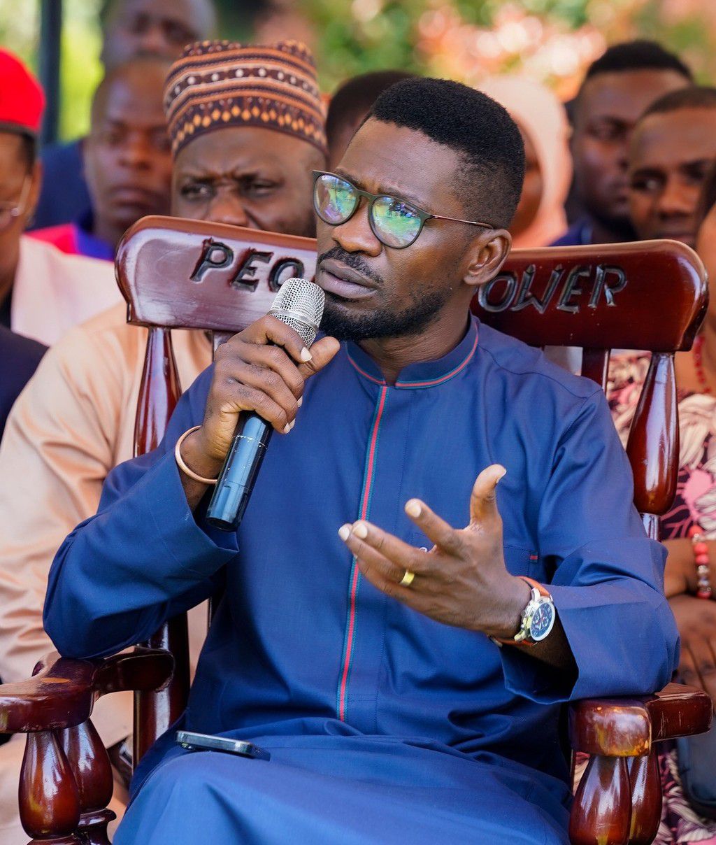 Bobi Wine speaking at the press conference