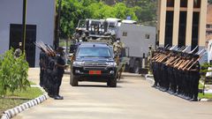 President Museveni arriving at the CID Offices in Kibulu