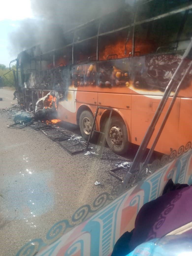 The bus was reportedly set ablaze during the ambush