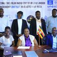 Dr. Ruth Tusasirwe Muguta, Principal Social Development Officer at the Ministry with some of the players in the film industry  addressing press on Thursday
