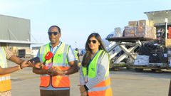 Elvis Ssekyanzi, the Executive Director of GM Tumpeco and Jyoti Puri, General Manager of ABC Limited addressing the press at Entebbe Airport