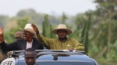 President Yoweri Museveni and wife Janet arrive in Kijaguzo for the birthday fete