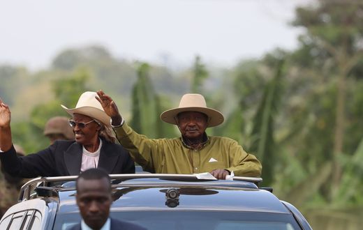 President Yoweri Museveni and wife Janet arrive in Kijaguzo for the birthday fete