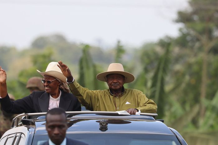 President Yoweri Museveni and wife Janet arrive in Kijaguzo for the birthday fete