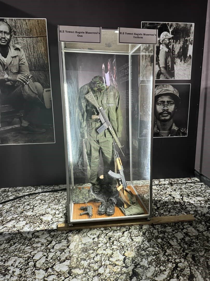 President Museveni's first uniform and weapons in a glass box