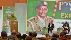 Chief of Defence Forces (CDF), Gen Muhoozi Kainerugaba, speaking at the event
