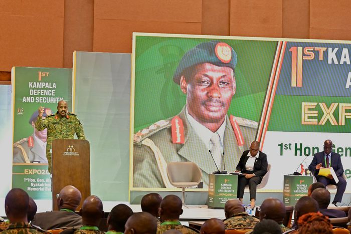Chief of Defence Forces (CDF), Gen Muhoozi Kainerugaba, speaking at the event