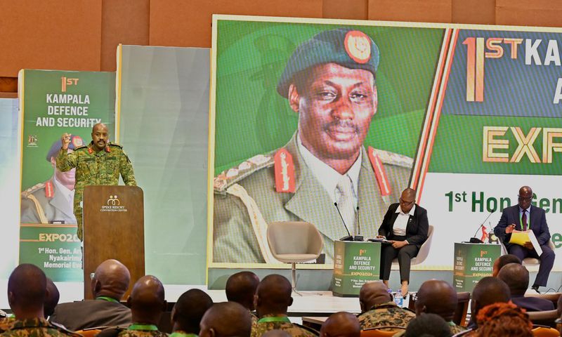 Chief of Defence Forces (CDF), Gen Muhoozi Kainerugaba, speaking at the event