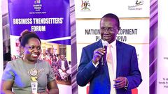 Hon Daudi Migereko giving a speech after recieving his award as a trend setter for his work in setting up FINCA Uganda
