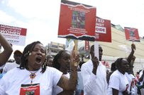 Protesters at Rebecca Cheptegei's funeral procession