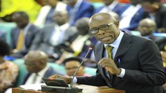 Dr. Jospeh Ruyonga, the Chairperson of the Committee on Health, presenting his statement on the forced HIV-AIDS testing