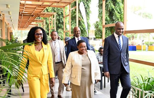 PM Robinah Nabbanja together with Ministers Evelyn Anite and Henry Musasizi arriving at the conference