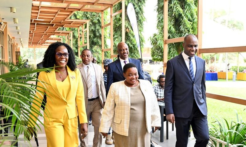 PM Robinah Nabbanja together with Ministers Evelyn Anite and Henry Musasizi arriving at the conference