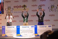 The top three winners of the 13th annual Enjuba National Spelling Bee
