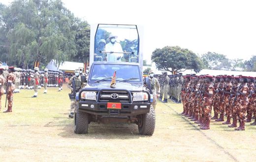 President Museveni touring the muilitary parade