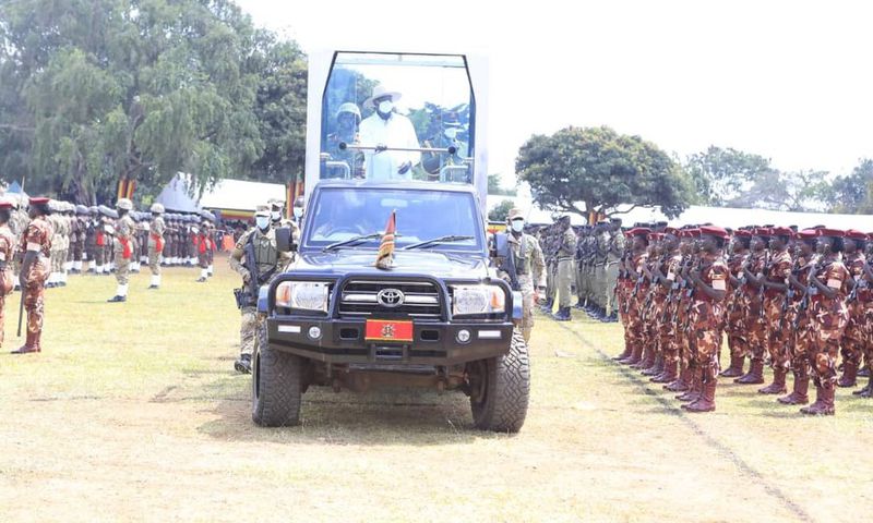 President Museveni touring the muilitary parade