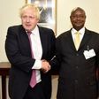 President Yoweri Museveni and Boris Johnson at State House Entebbe