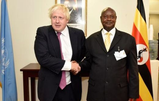 President Yoweri Museveni and Boris Johnson at State House Entebbe