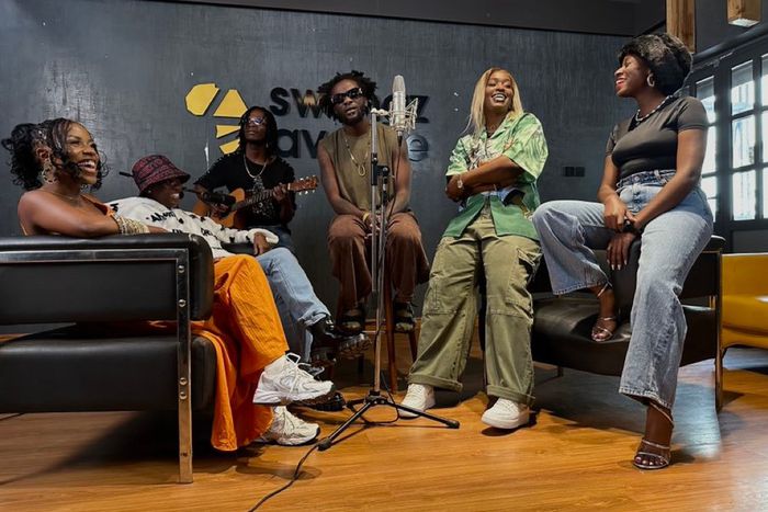 Singers  Azawi, Vinka, Winnie Nwagi, Levixone, Zafaran and Elijah Kitaka in studio