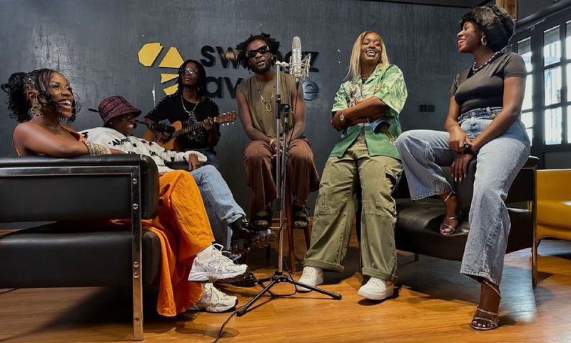 Singers  Azawi, Vinka, Winnie Nwagi, Levixone, Zafaran and Elijah Kitaka in studio