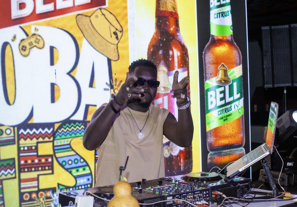 DJ Joel playing at the Bell ObaFest takeover in Gulu City